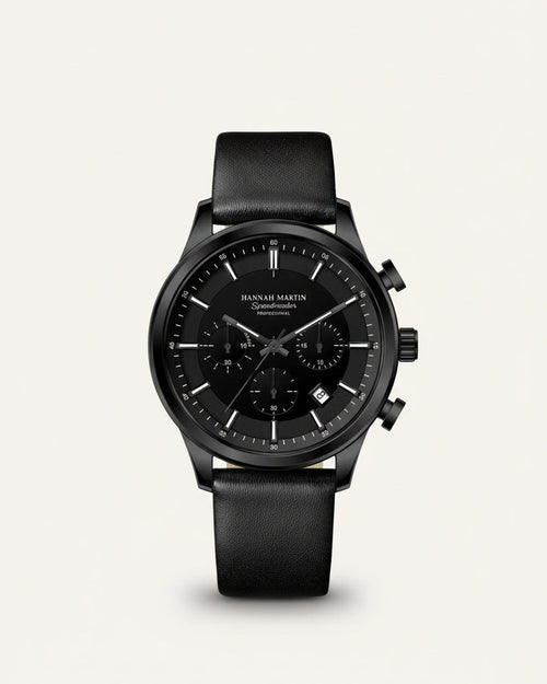 Men's Black Leather Watch - Luxemiro