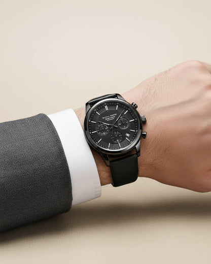 Men's Black Leather Watch - Luxemiro