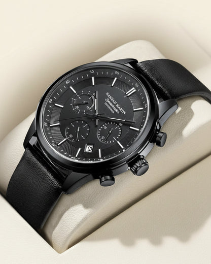 Men's Black Leather Watch - Luxemiro
