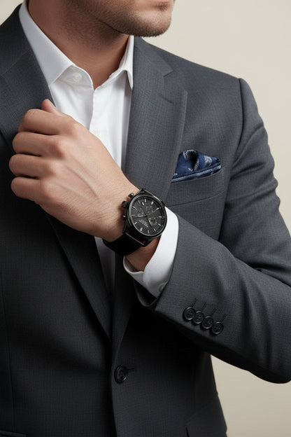 Men's Black Leather Watch - Luxemiro