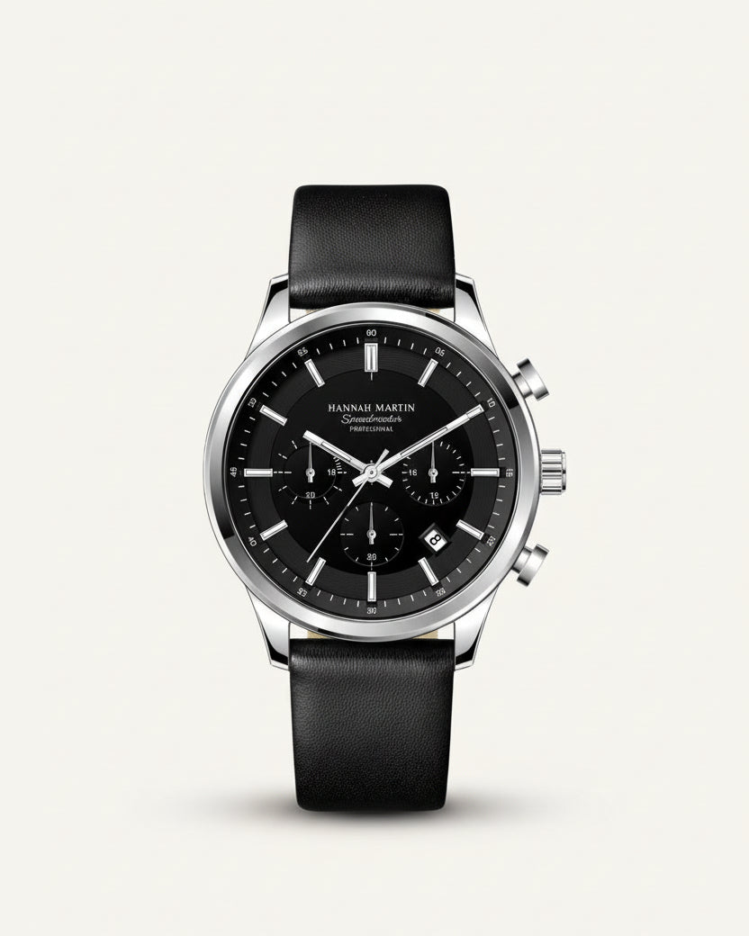 Men's Black Leather Watch - Luxemiro