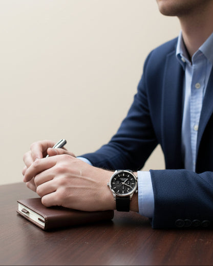 Men's Black Leather Watch - Luxemiro