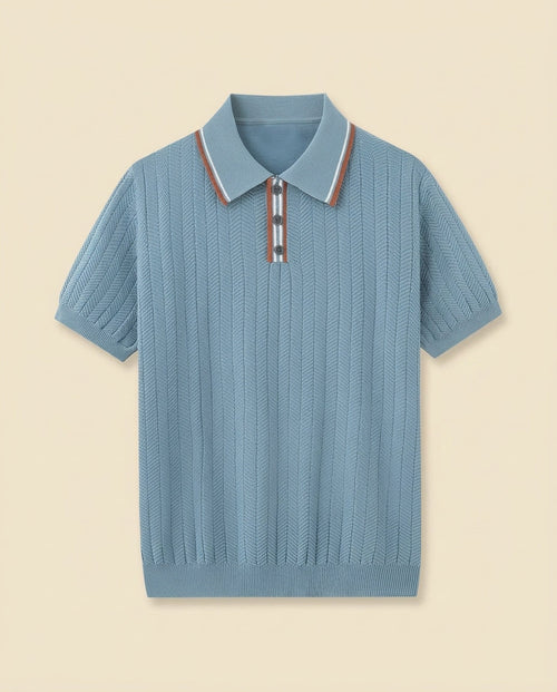Herringbone Knit Polo Open Collar