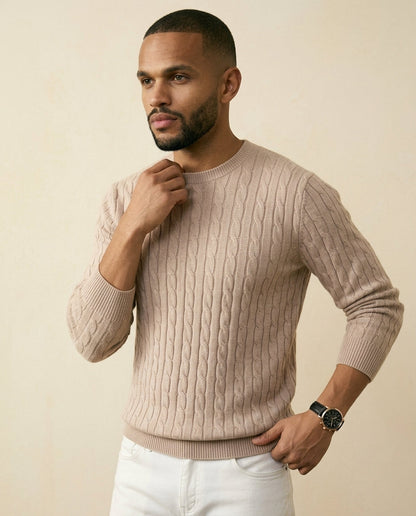 Cable Knit Crewneck Sweater Taupe