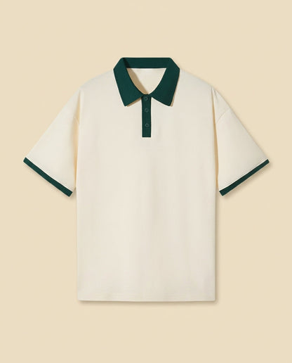 Contrast Collar Knit Polo Cream Green