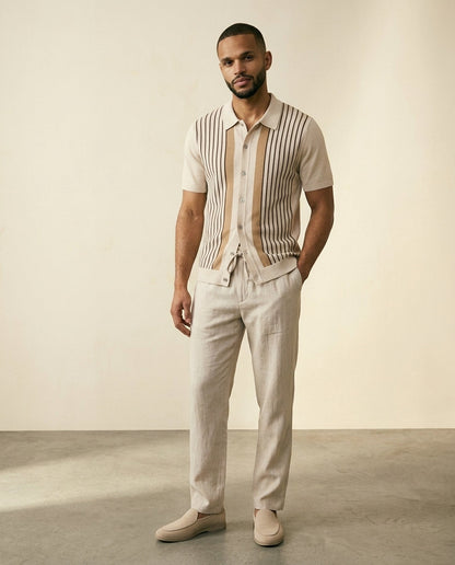 Stripe Knit Shirt & Linen Trousers Set